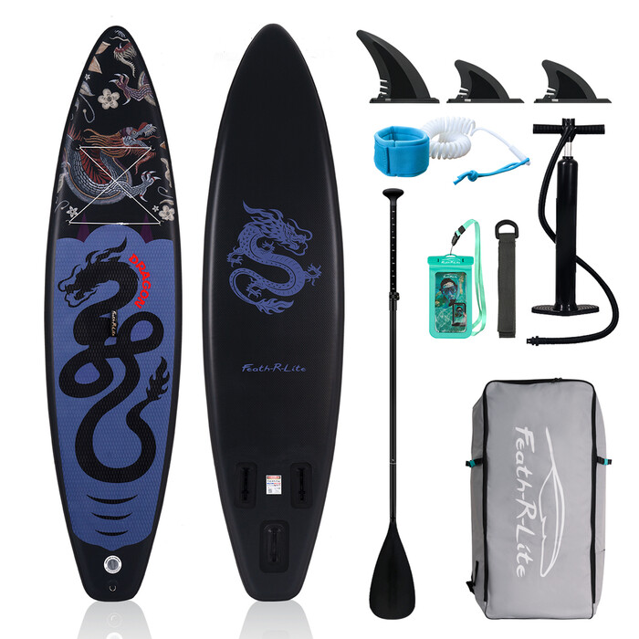 Oppustelig Surfing Paddle Board 11' - Sort Drage